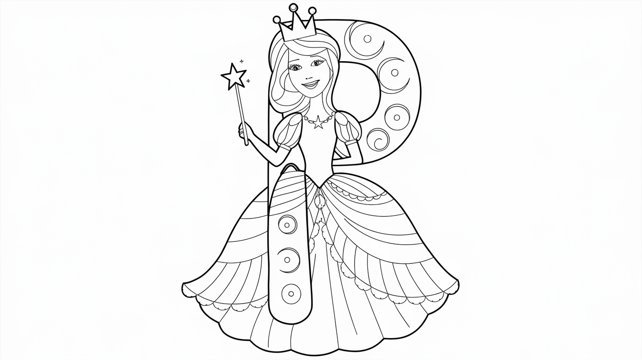 Letter_P_Princess_Coloring_Page