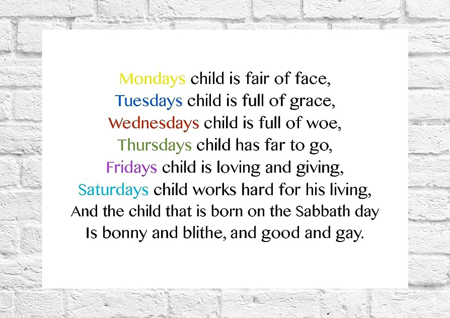 Day of The Week Poem: Wednesday's Child Is Full of Woe - Richmond Mom