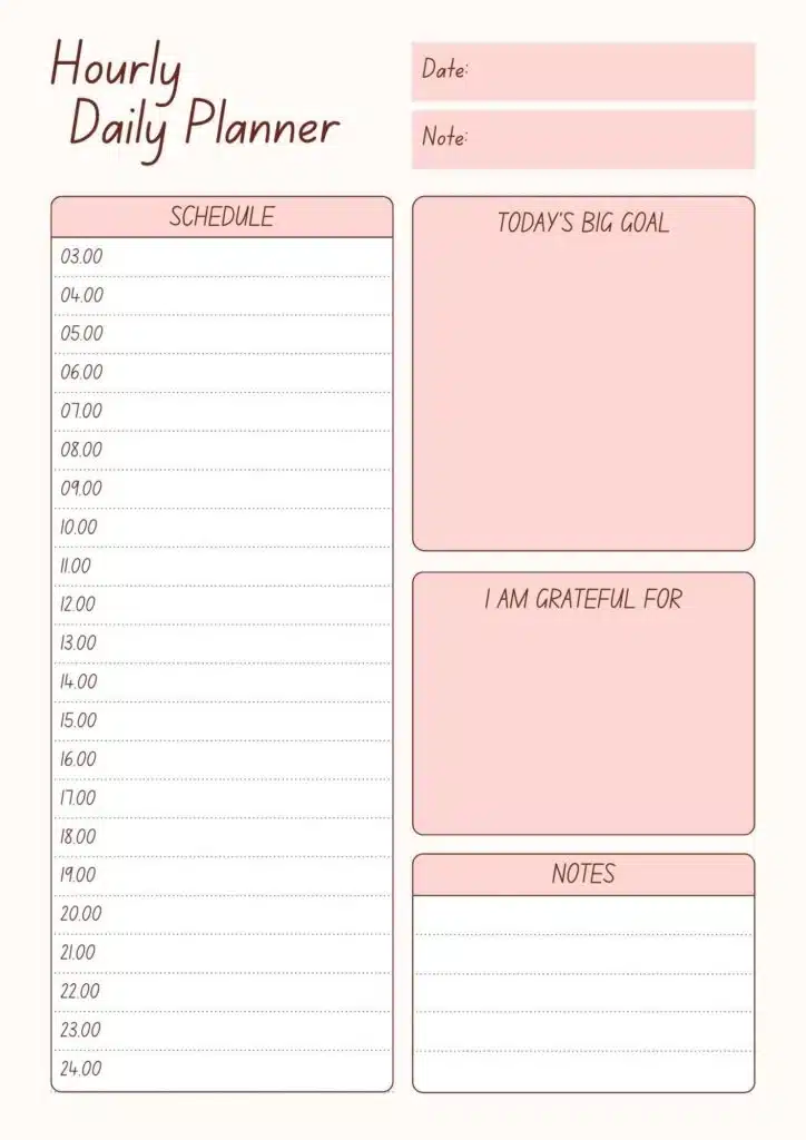 Simple Pink Daily Calendar