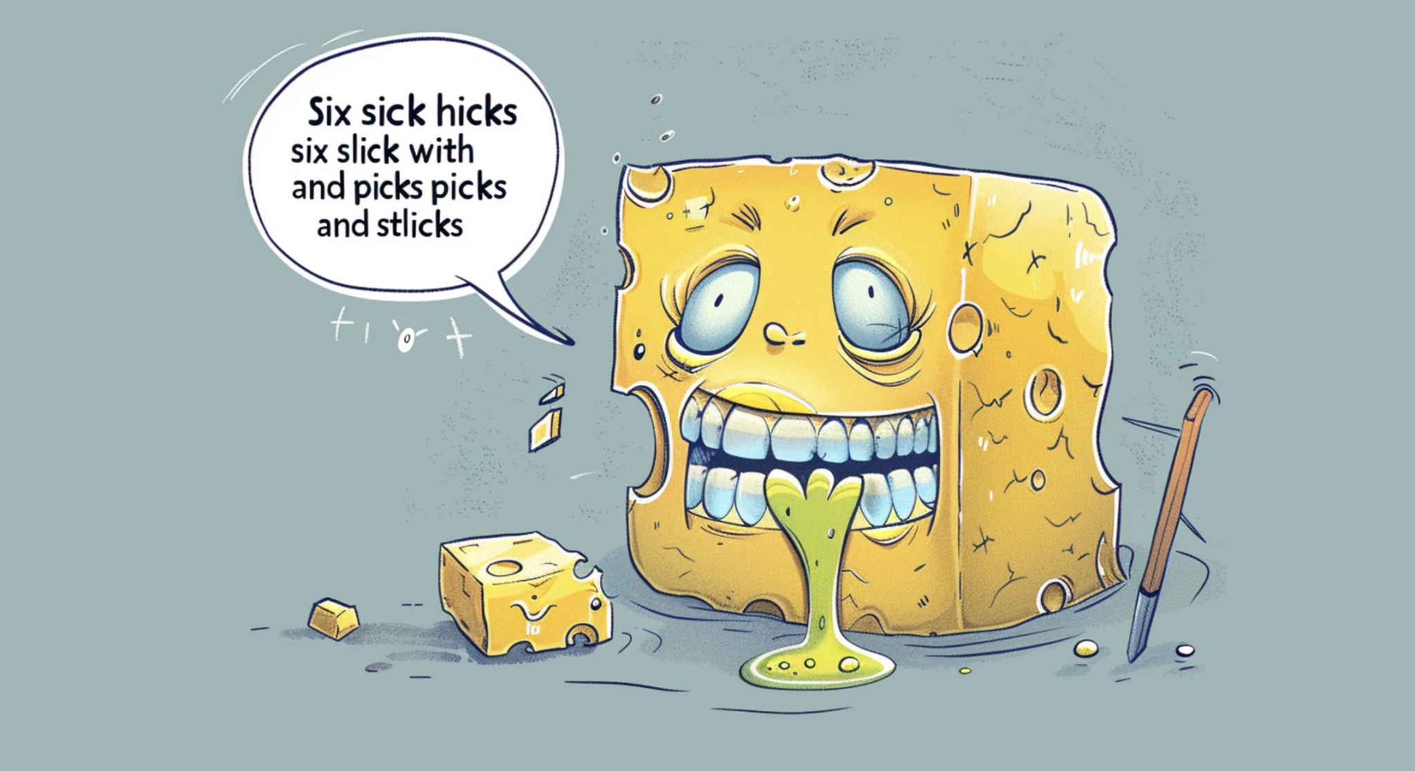 "Six sick hicks nick six slick bricks with picks and sticks."