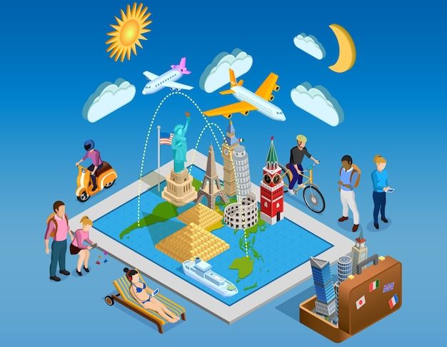 Isometric Poster With Landmarks Set