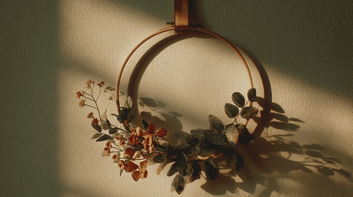 Asymmetrical Hoop Wreath With Greenery And Autumn Flowers