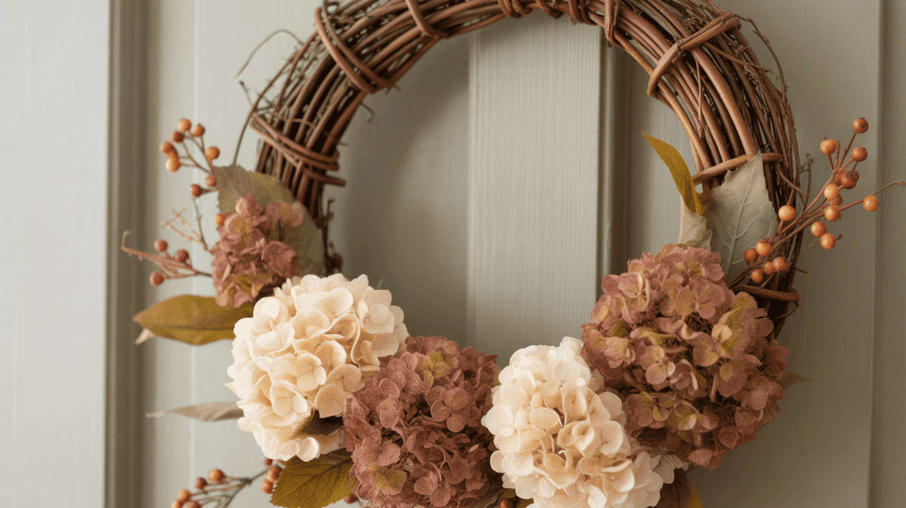 Hydrangea Berry Fall Wreath With Faux Leaves