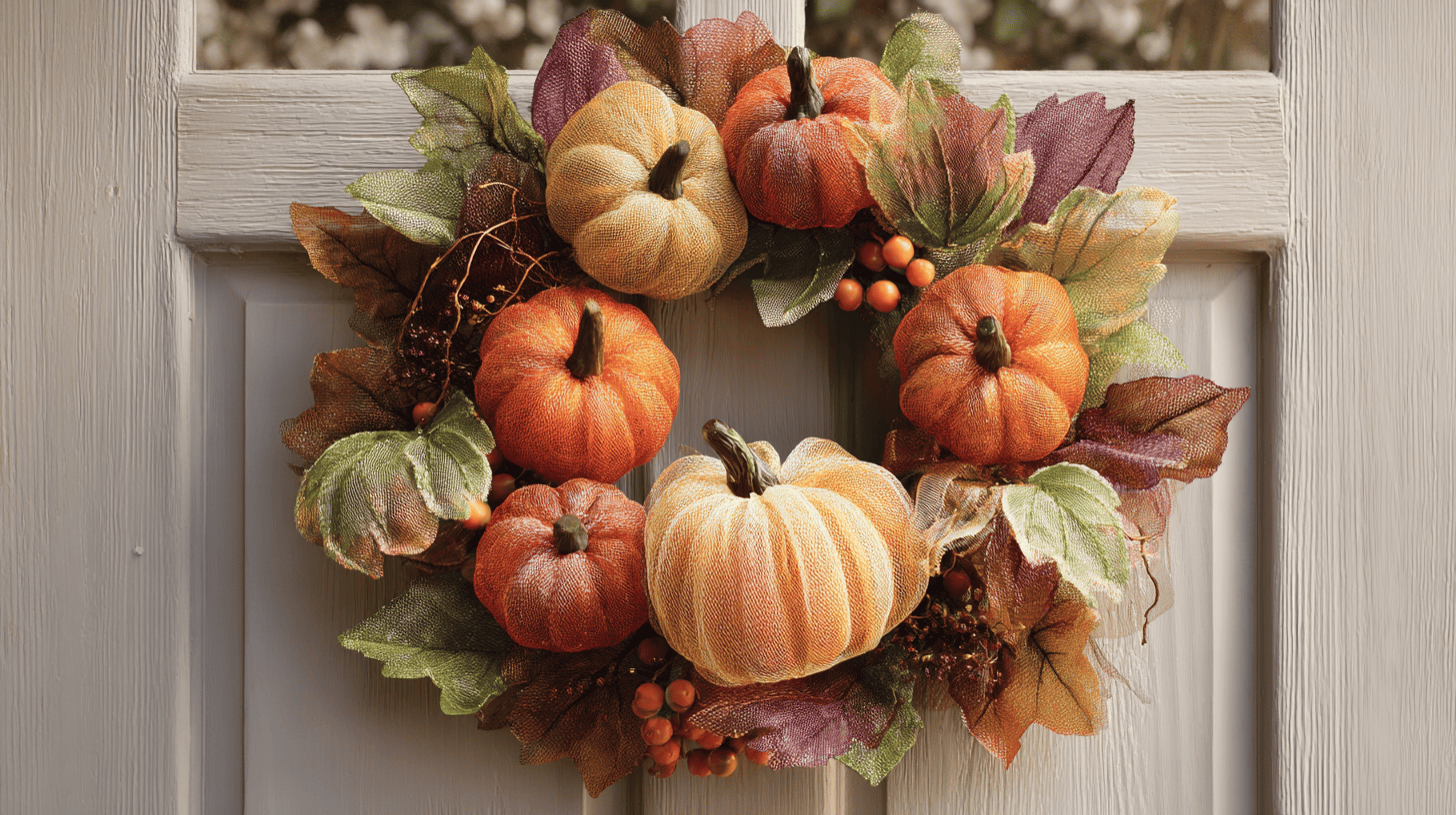 Mesh Pumpkin Wreath With Faux Leaves And Berries