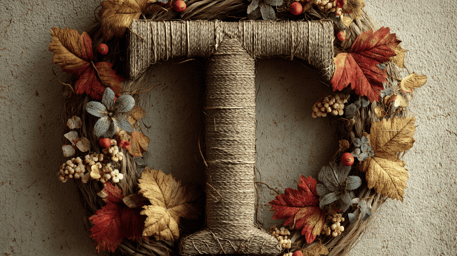 Monogram Initial Fall Wreath With Twine Leaves And Berries