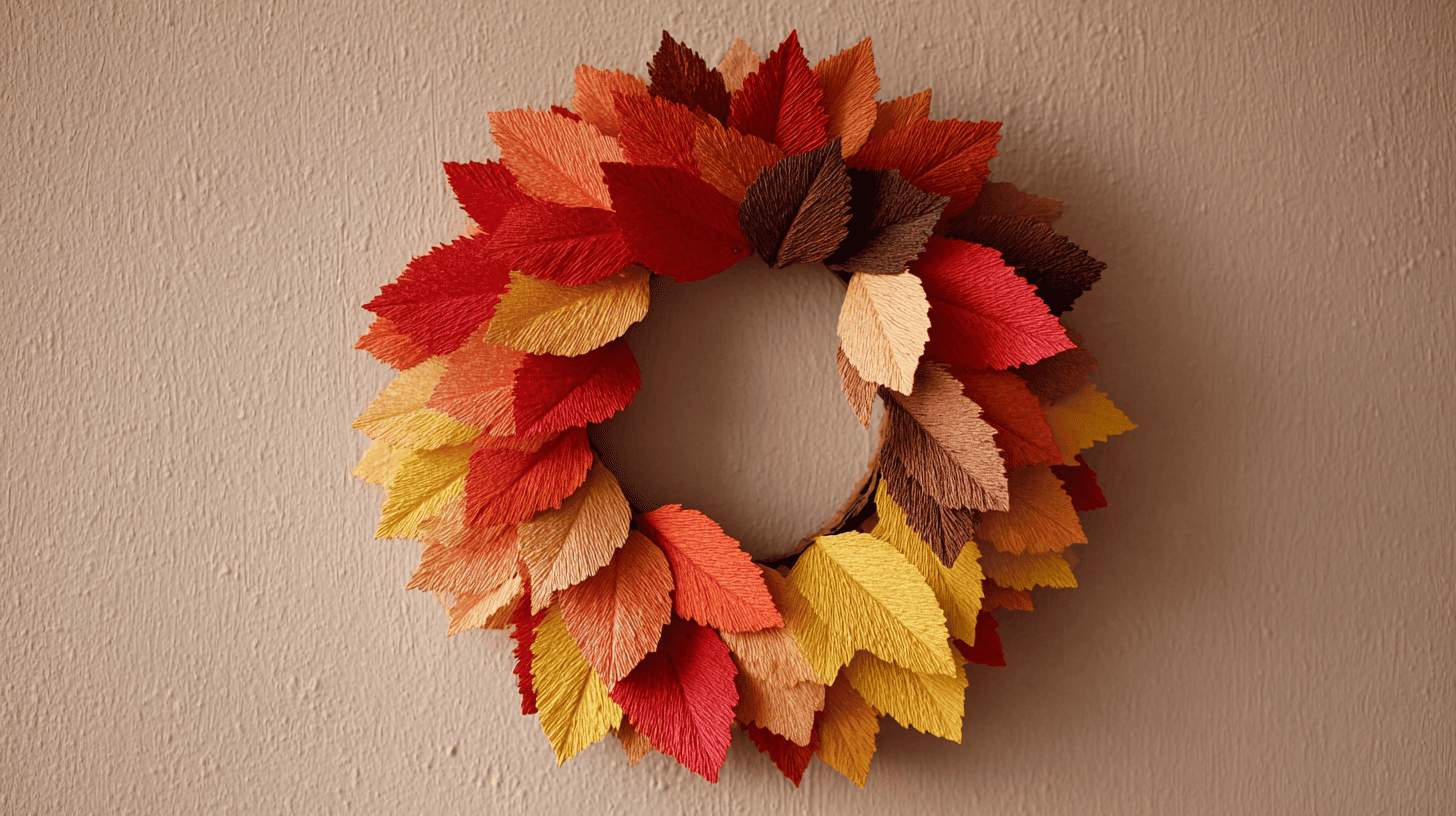 Paper Leaf Budget Wreath With Red Orange Yellow Brown Leaves