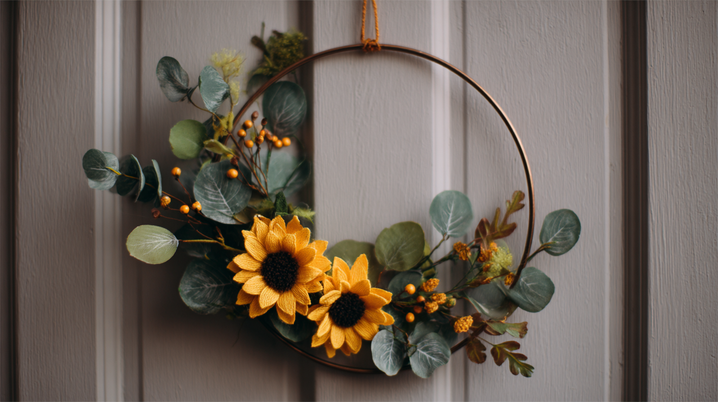 Sunflower Eucalyptus Hoop Wreath With Faux Berries And Leaves