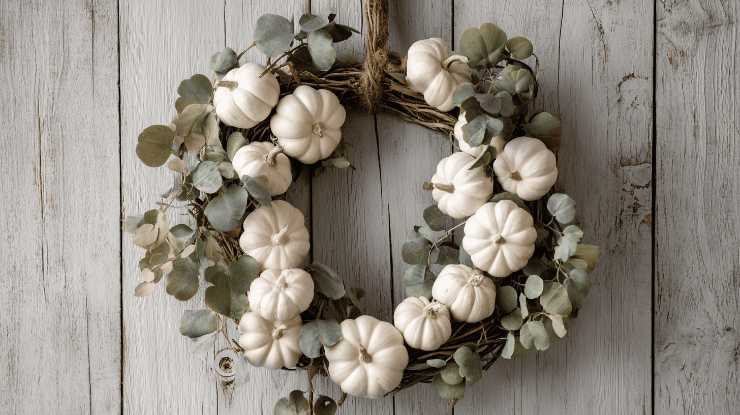 White Pumpkin Eucalyptus Fall Wreath With Faux Leaves